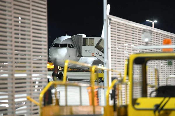 Flughafen Linz Bei Nacht Oberösterreich Österreich Europa — Stockfoto