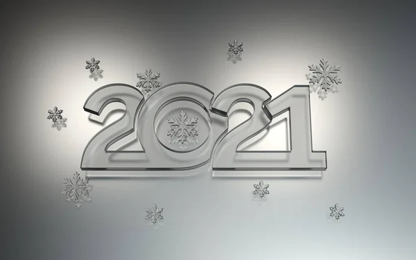 Anno nuovo 2021 celebrazione. Numeri di vetro opaco. Rendering 3D — Foto Stock