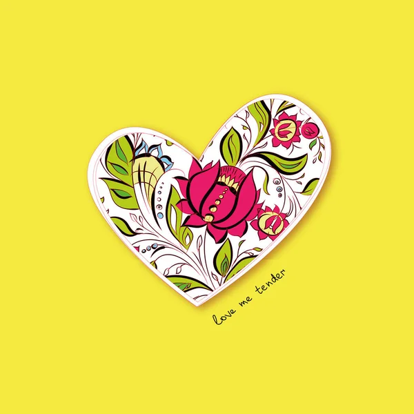Çiçekli Süslemeli Kalp Sevgililer Günü Için Güzel Bir Kart Beni — Stok Vektör