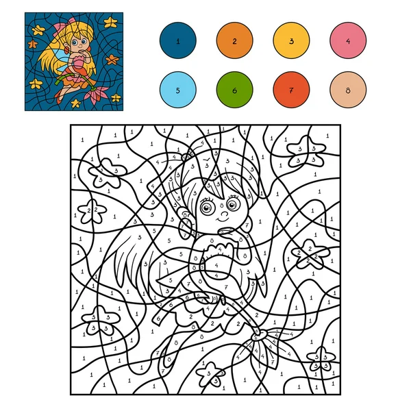 Χρώμα από αριθμό για παιδιά (μικρή νεράιδα) — Διανυσματικό Αρχείο