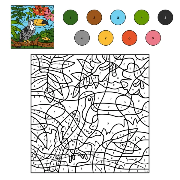 Kleuren op nummer voor kinderen (toucan) — Stockvector