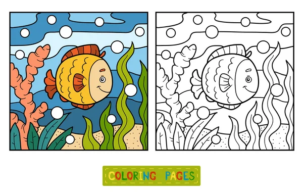 Coloring book (fish and background) — Stock Vector