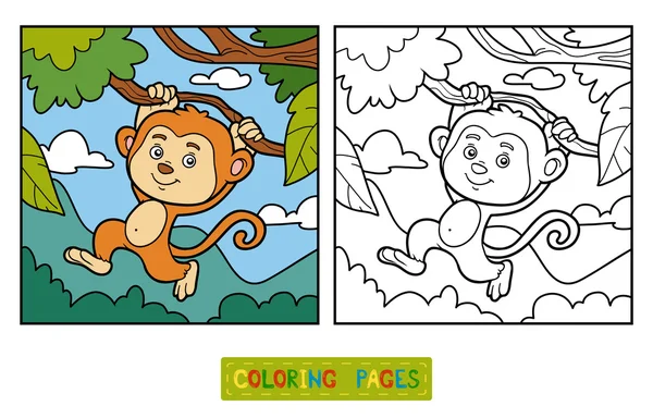 Coloring book, coloring page (monkey and background) — Stock Vector