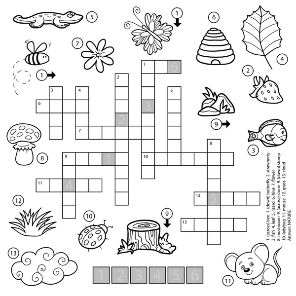 Vector crucigrama blanco y negro para niños sobre la naturaleza — Vector de stock