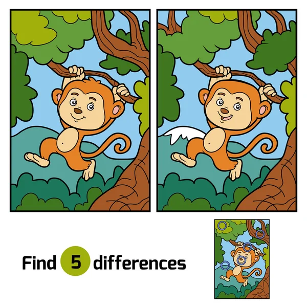 Βρείτε τις διαφορές, παιχνίδι για παιδιά (μαϊμού και φόντο) — Διανυσματικό Αρχείο