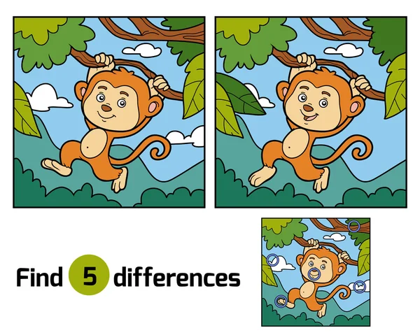 Encontrar diferencias, juego para los niños (mono y fondo ) — Vector de stock