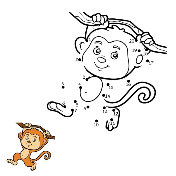 Numbers game, dot to dot (monkey) — Stock Vector