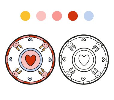 Coloring book for children. A plate with heart clipart