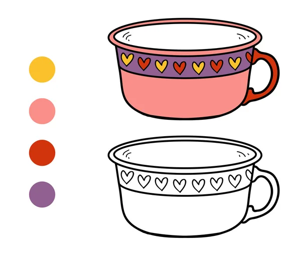 Libro da colorare per bambini. Una tazza con motivo a cuore — Vettoriale Stock
