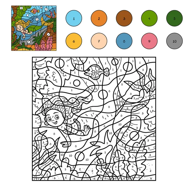 Color por número (sirenita ) — Vector de stock