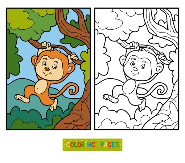Coloring book for children, little monkey — Stock Vector
