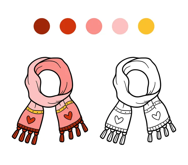 Розмальовка для дітей, в'язаний зимовий шарф з серцем — стоковий вектор