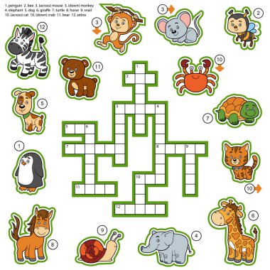 Vektör renk Bulmaca, hayvanlar hakkında eğitim oyunu