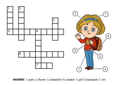 Vektör renk bulmaca. Liseli kız karakteri bir sırt çantası ile