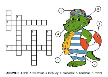 Vektör renk bulmaca. Timsah yüzücü lifebuoy ile