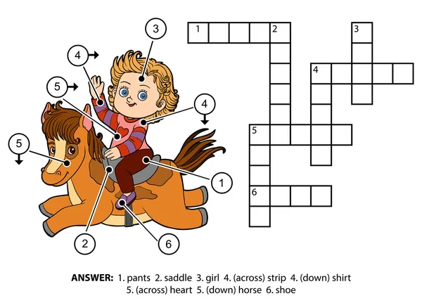 矢量彩色填字游戏。小女孩在一匹马 — 图库矢量图片