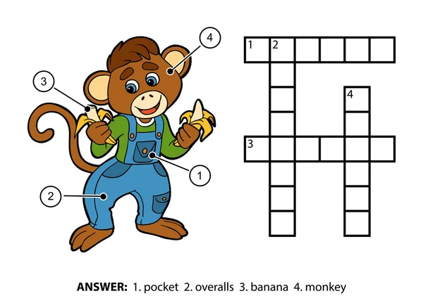 Σταυρόλεξο χρώμα διάνυσμα. Μικρή μαϊμού και τις μπανάνες — Διανυσματικό Αρχείο