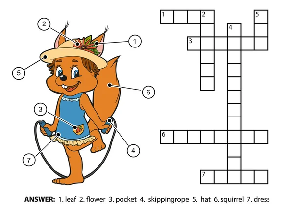 Crucigrama de color vectorial. Ardilla saltar la cuerda — Archivo Imágenes Vectoriales