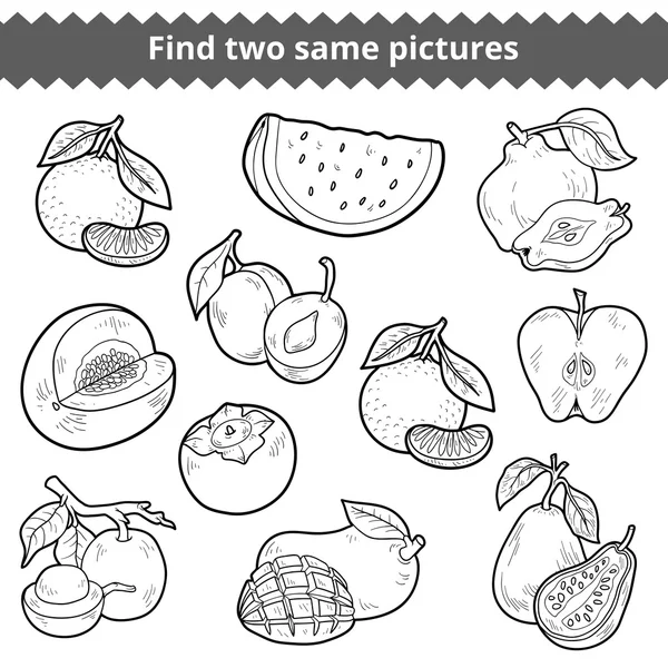 Encuentra dos fotos iguales. Conjunto de vectores de frutas — Archivo Imágenes Vectoriales