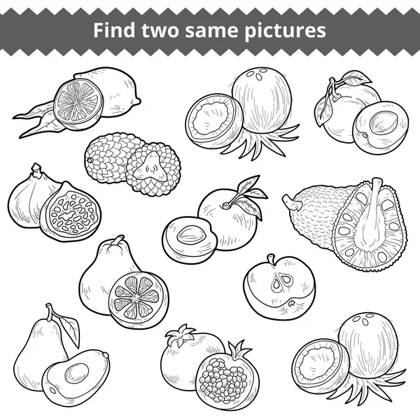 Encuentra dos fotos iguales. Conjunto de vectores de frutas — Vector de stock