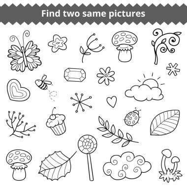 İki aynı resimleri bulun. Vektör doğal öğeler kümesi.