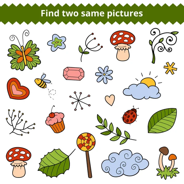 Find two same pictures. Vector set of natural items — Stock Vector