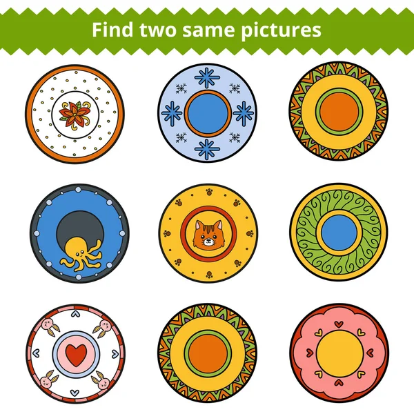 Najít dva stejné obrázky, desky s geometrickými ornamenty — Stockový vektor