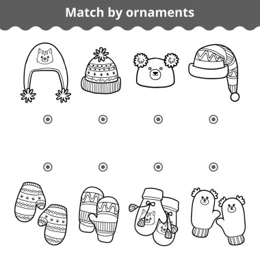 Eşleştirme oyunu, maç mitten ve şapkalar tarafından süsleme