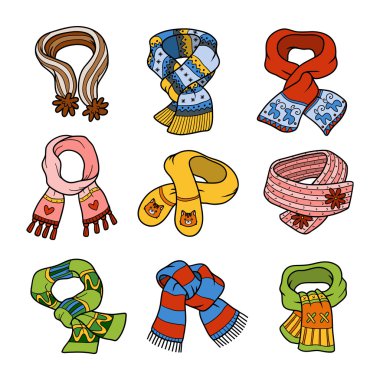 Eşarp ile hayvan ve geometrik süsler vektör kümesi