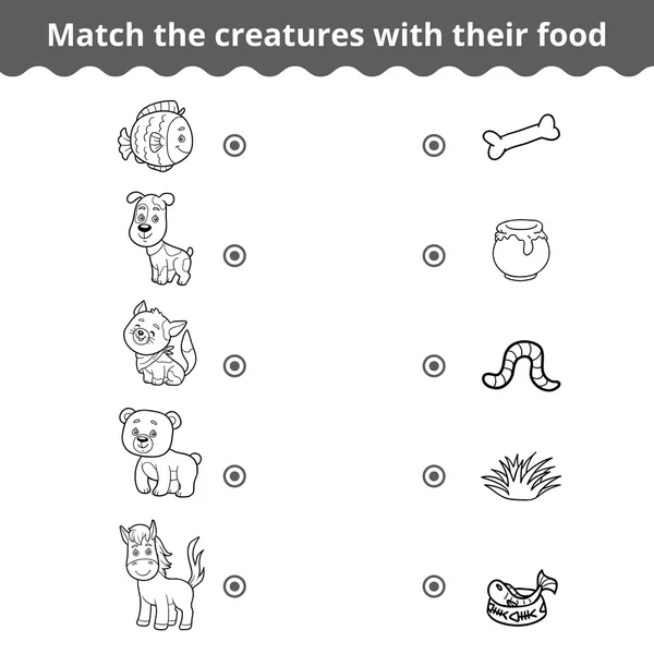 Odpovídající hra pro děti, zvířata a oblíbené jídlo — Stockový vektor
