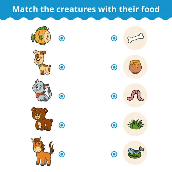 Матч игры для детей, животных и любимой пищи — стоковый вектор