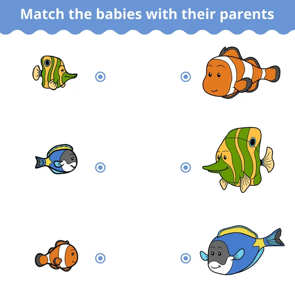 Juego a juego para niños, familia de peces — Vector de stock