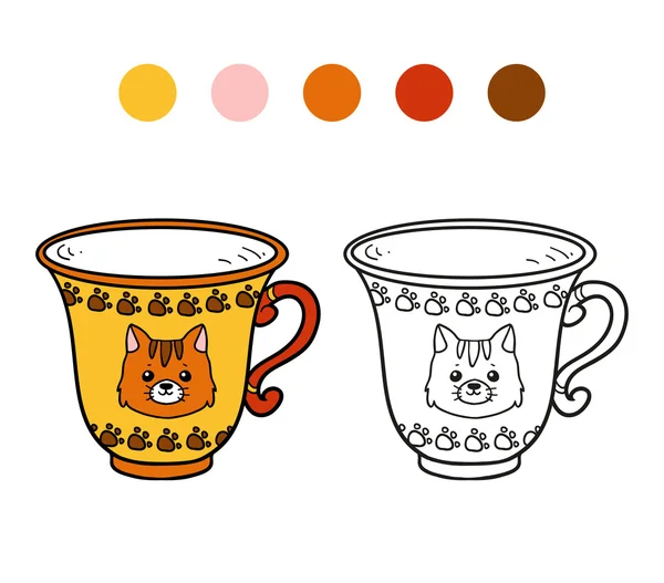 Livre à colorier, page à colorier pour enfants, tasse — Image vectorielle