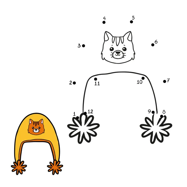 冬の猫と番号ゲーム ドットジェリーのドット、帽子 — ストックベクタ