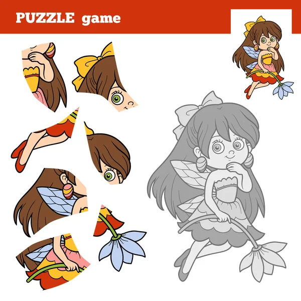 Jeu de puzzle pour enfants, petite fée — Image vectorielle