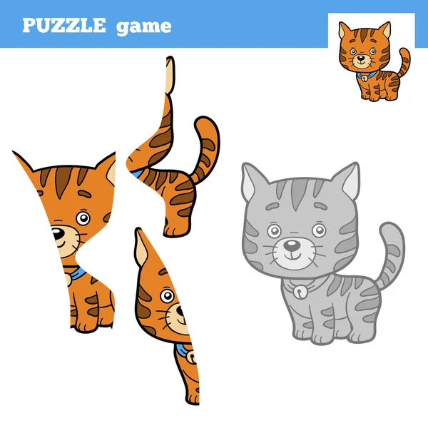 Juego de Puzzle para niños, gato — Vector de stock