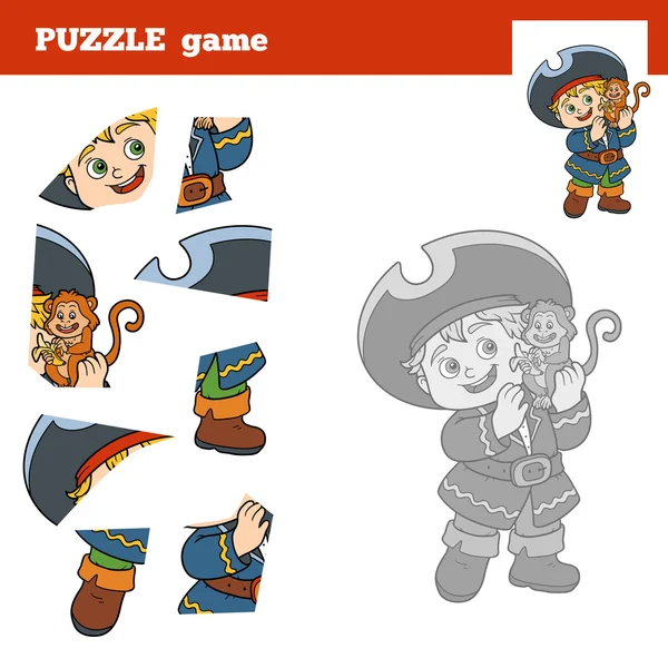 子供たち、海賊少年、猿のパズル ゲーム — ストックベクタ