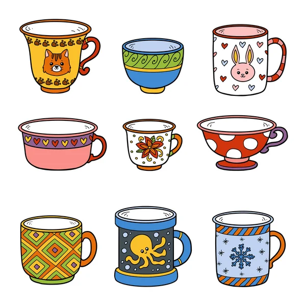 Векторный красочный набор с различными пустыми чашками — стоковый вектор