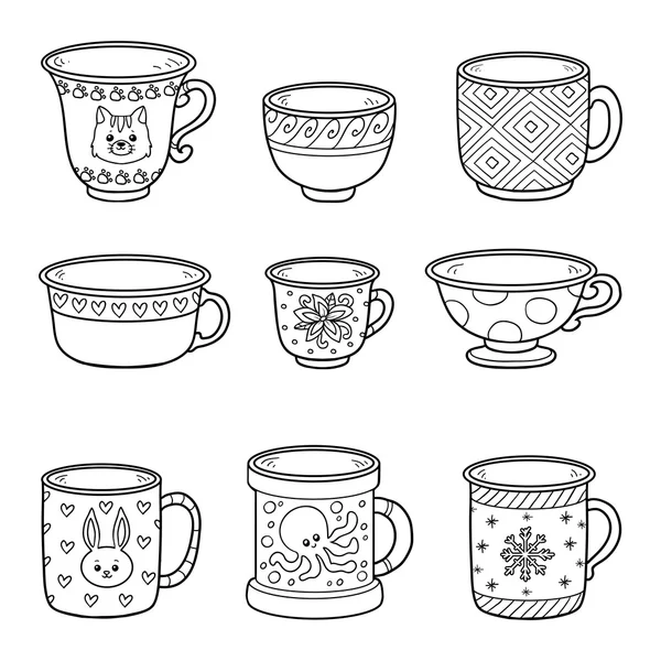 Vector set with different empty cups — Stock Vector