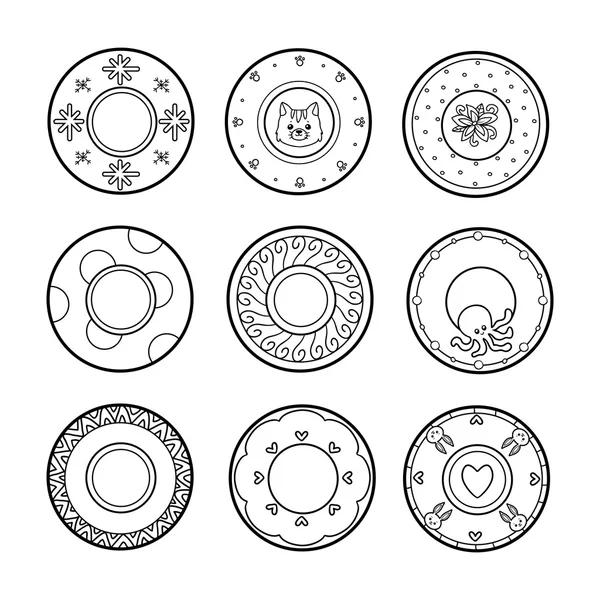 Vector colorful set of plates with animals and geometric ornaments — Stock Vector