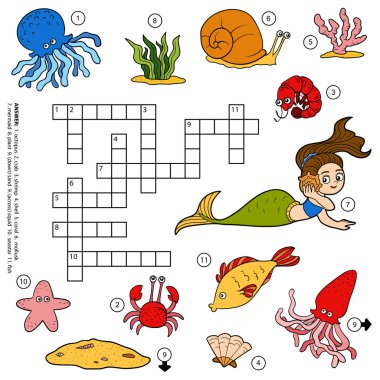 Deniz yaşamı hakkında vektör renk bulmaca