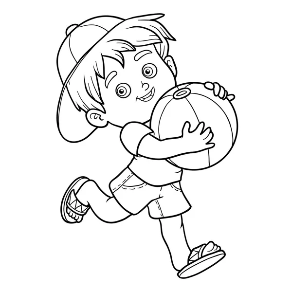 Libro para colorear para niños. Niño con la pelota — Vector de stock