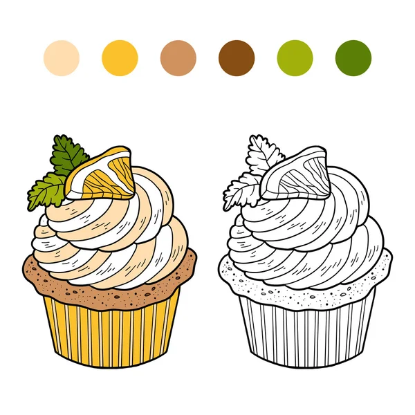 Libro para colorear, cupcake vector con limón — Vector de stock