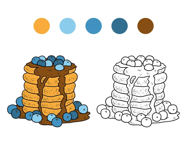 Libro da colorare, pancake vettoriali con mirtillo — Vettoriale Stock