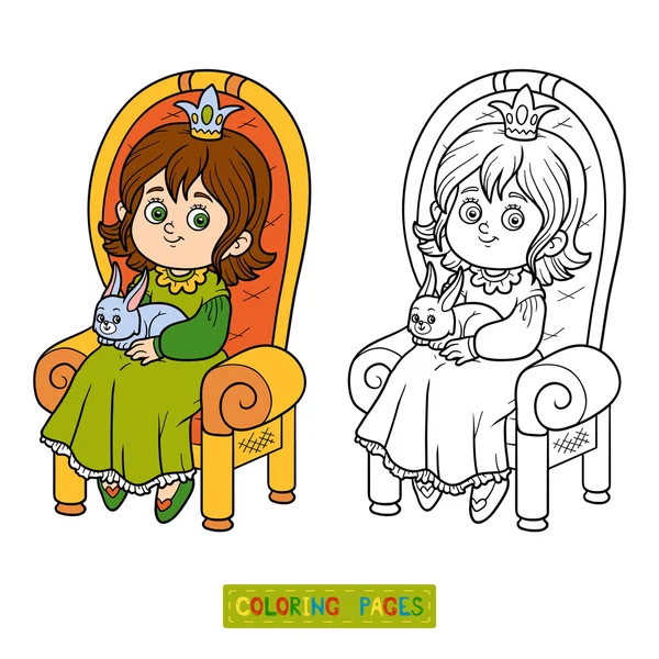 Libro para colorear, princesa sentada en un trono — Vector de stock