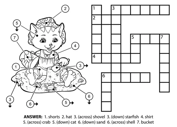 Vector colorless crossword. Cat on the beach — 图库矢量图片