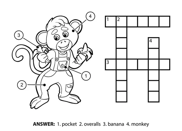 Crucigrama incoloro vectorial. Pequeño mono y plátanos — Vector de stock