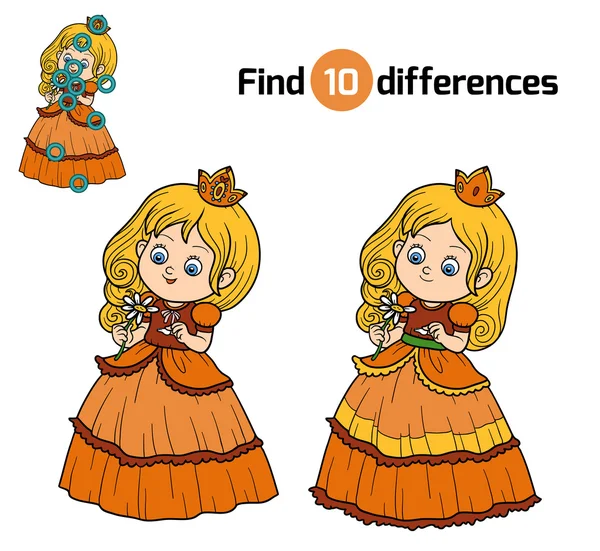 Megtalálni a különbségeket, kis hercegnő egy virággal — Stock Vector