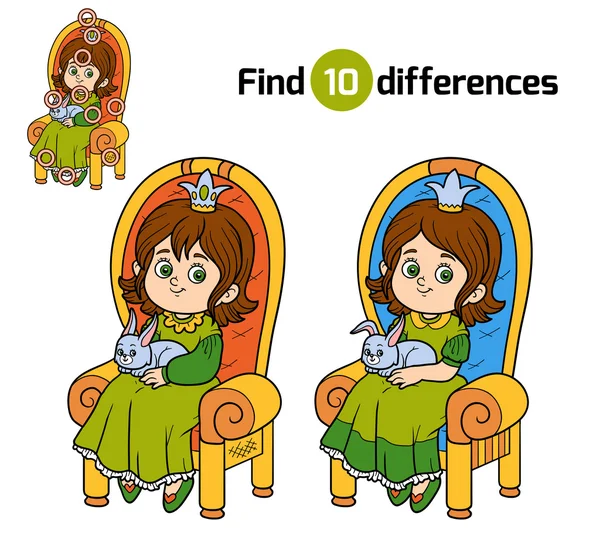 Trouvez des différences, princesse assise sur un trône — Image vectorielle
