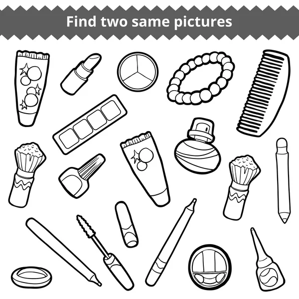 Find two same pictures. Beauty black and white color set — Stock Vector